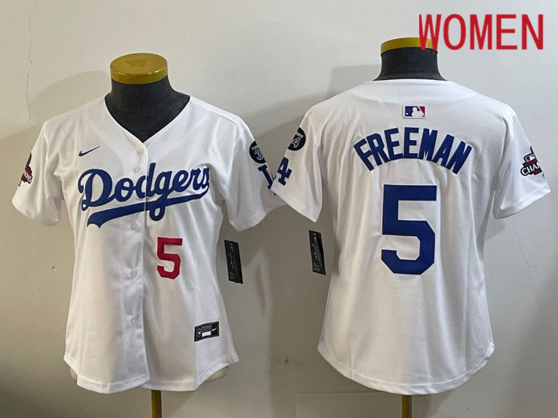 Women Los Angeles Dodgers 5 Freeman White Game 2024 Nike MLB Jersey style 12094